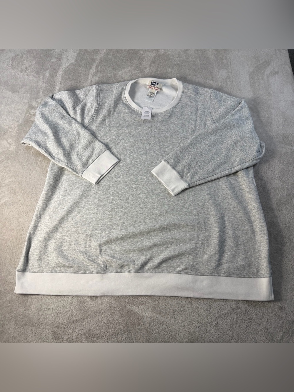 Lands End Womens Serious Sweats Sweatshirt 3X 24W Gray Reversible Fleece